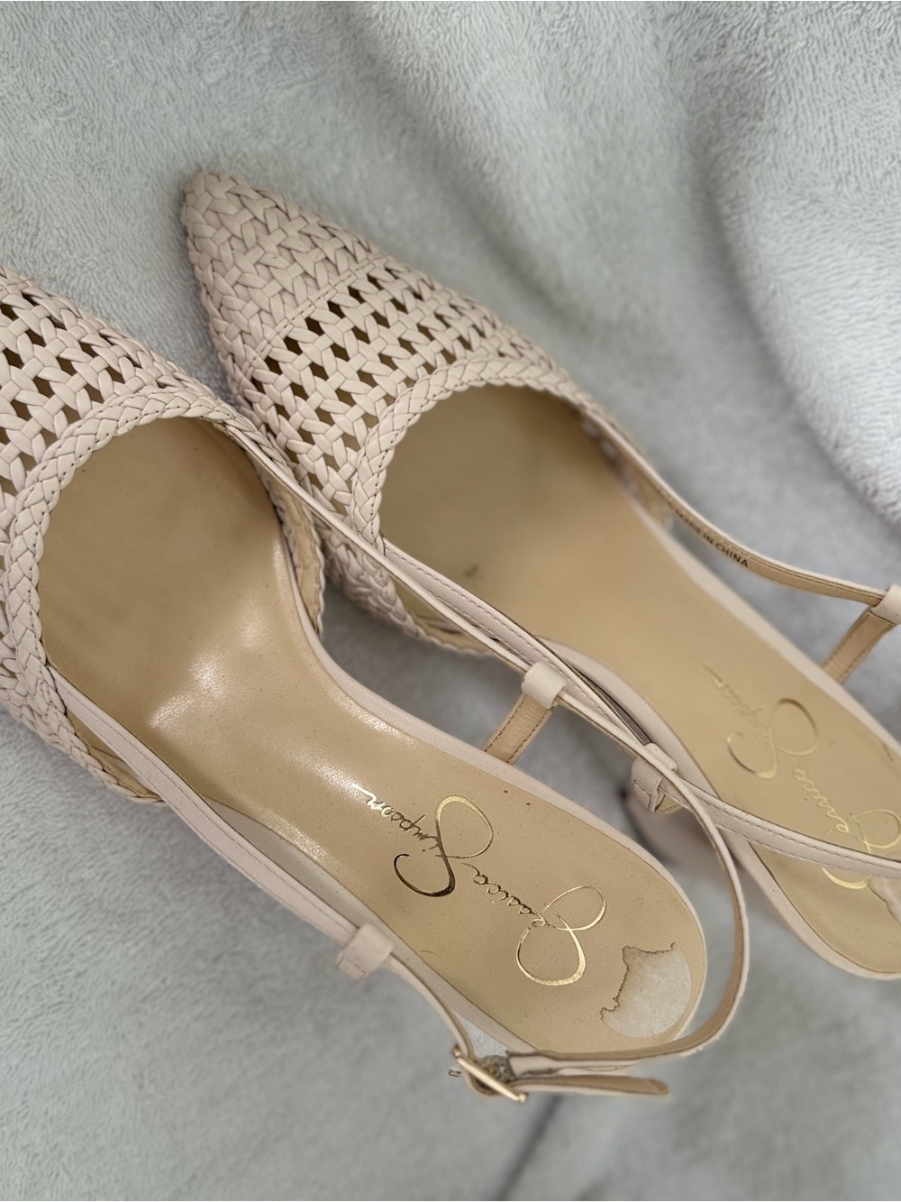 Jessica Simpson Woven Slingback Heels in Light Beige